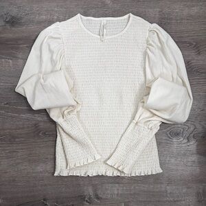 Anthropologie Ivory Smocked Puff-Sleeved Top Size Medium
